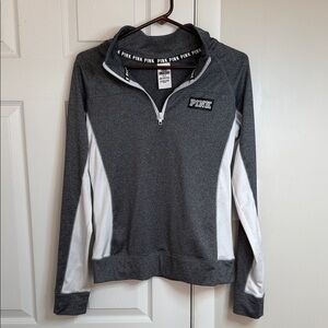 Victoria's Secret PINK Grey and White Quarter-Zip Pullover